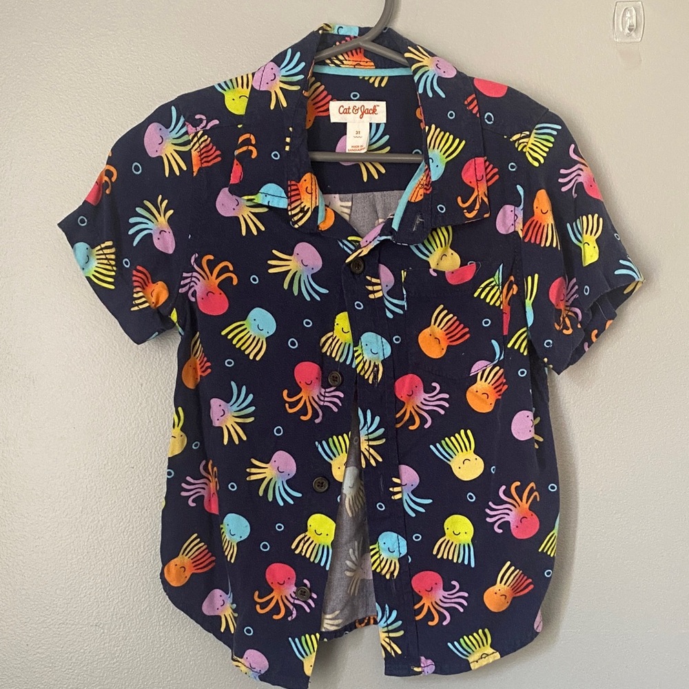 Cat & Jack Kids' Colorful Sea Life Button Down Shirt